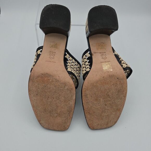 Tory Burch Woven Raffia Block Heeled Mule Sz 10.5 Black Raffia Sandal Slip-On - Picture 9 of 9